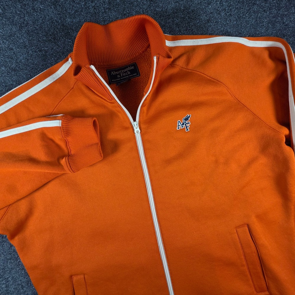 Abercrombie & Fitch Track Jacket Mens XL Orange Vintage Striped Full Zip AF Logo